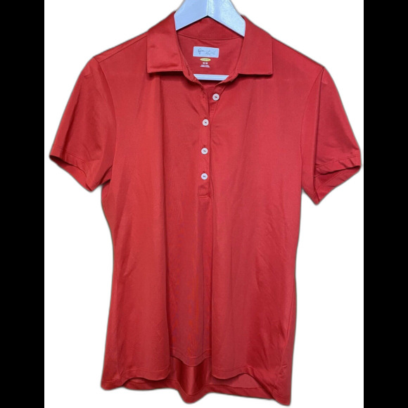 Greg Norman Golf Polo Shirt Short Sleeve Play Dry Shark Logo Womens Size M Red - Picture 2 of 9